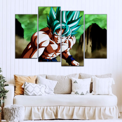 Dragon Ball Super Saiyan Blue Goku Canvas Wall Art - 5 Piece Split Panel DBZ Anime Poster - Framed Ready to Hang Living Room Man Cave Decor - DR5055