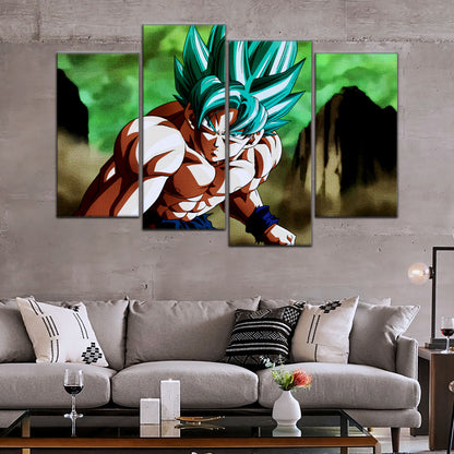 Dragon Ball Super Saiyan Blue Goku Canvas Wall Art - 5 Piece Split Panel DBZ Anime Poster - Framed Ready to Hang Living Room Man Cave Decor - DR5055