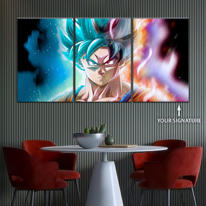 Dragon Ball Super Saiyan Blue Goku Canvas Wall Art - 5 Piece Split Panel DBZ Anime Poster - Framed Ready to Hang Living Room Man Cave Decor - DR5063