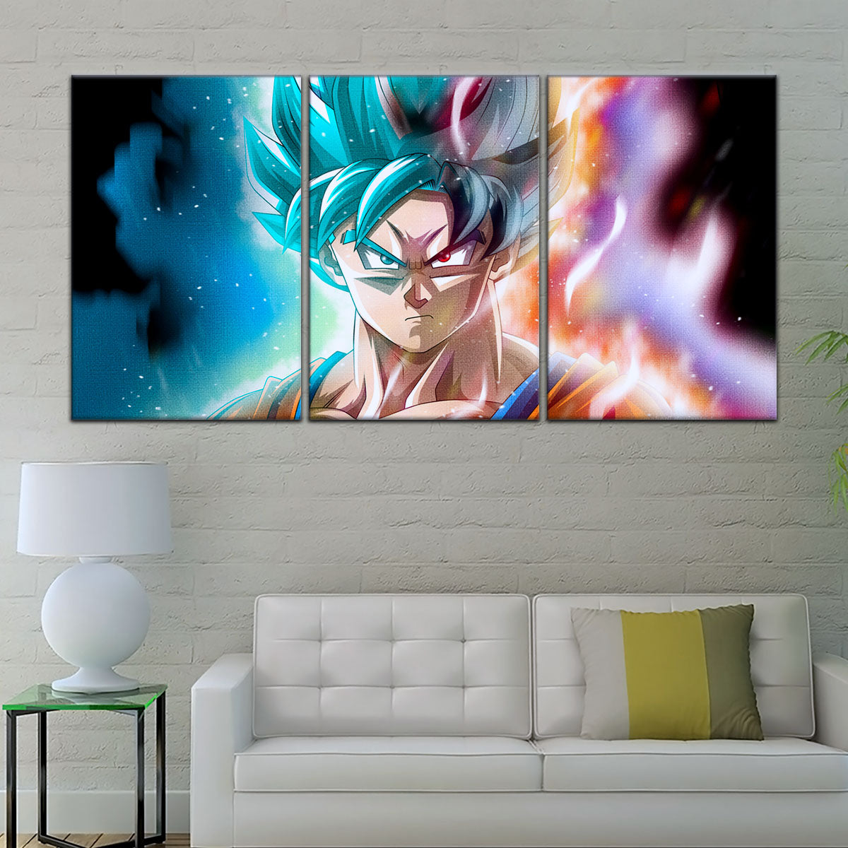 Dragon Ball Super Saiyan Blue Goku Canvas Wall Art - 5 Piece Split Panel DBZ Anime Poster - Framed Ready to Hang Living Room Man Cave Decor - DR5063