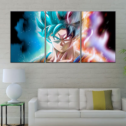 Dragon Ball Super Saiyan Blue Goku Canvas Wall Art - 5 Piece Split Panel DBZ Anime Poster - Framed Ready to Hang Living Room Man Cave Decor - DR5063