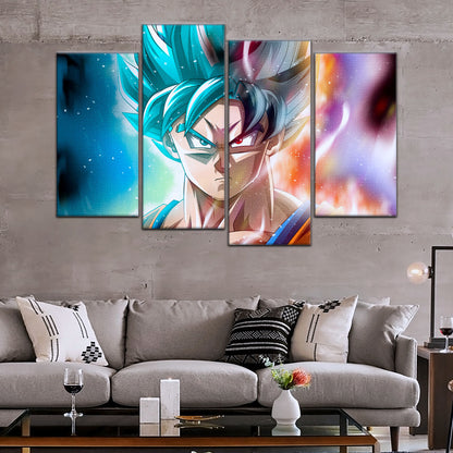 Dragon Ball Super Saiyan Blue Goku Canvas Wall Art - 5 Piece Split Panel DBZ Anime Poster - Framed Ready to Hang Living Room Man Cave Decor - DR5063