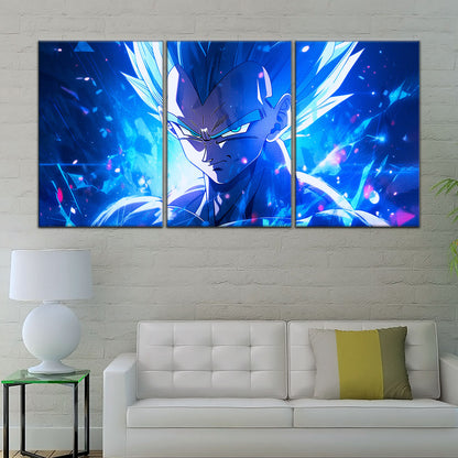 Dragon Ball Super Saiyan Blue Goku Canvas Wall Art - 5 Piece Split Panel DBZ Anime Poster - Framed Ready to Hang Living Room Man Cave Decor - DR5122