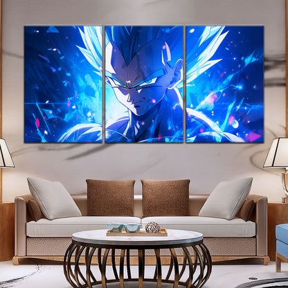 Dragon Ball Super Saiyan Blue Goku Canvas Wall Art - 5 Piece Split Panel DBZ Anime Poster - Framed Ready to Hang Living Room Man Cave Decor - DR5122