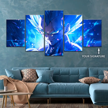 Dragon Ball Super Saiyan Blue Goku Canvas Wall Art - 5 Piece Split Panel DBZ Anime Poster - Framed Ready to Hang Living Room Man Cave Decor - DR5122
