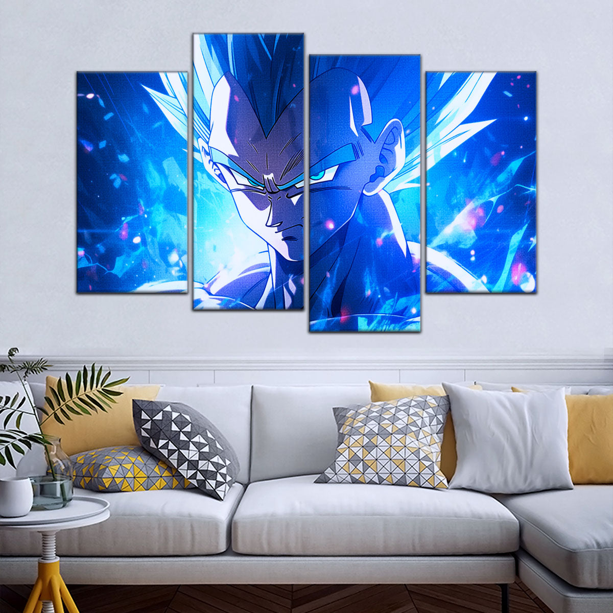 Dragon Ball Super Saiyan Blue Goku Canvas Wall Art - 5 Piece Split Panel DBZ Anime Poster - Framed Ready to Hang Living Room Man Cave Decor - DR5122