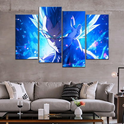 Dragon Ball Super Saiyan Blue Goku Canvas Wall Art - 5 Piece Split Panel DBZ Anime Poster - Framed Ready to Hang Living Room Man Cave Decor - DR5122