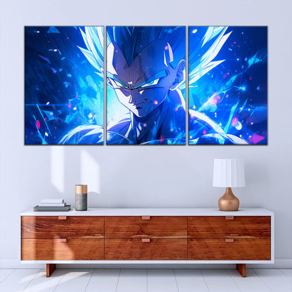 Dragon Ball Super Saiyan Blue Goku Canvas Wall Art - 5 Piece Split Panel DBZ Anime Poster - Framed Ready to Hang Living Room Man Cave Decor - DR5122