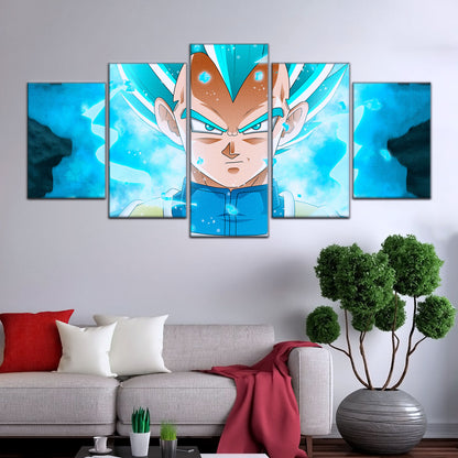 Dragon Ball Super Saiyan Blue Vegeta Canvas Wall Art - 5 Piece Split Panel DBZ Anime Poster - Framed Ready to Hang Living Room Man Cave Decor - DR5118
