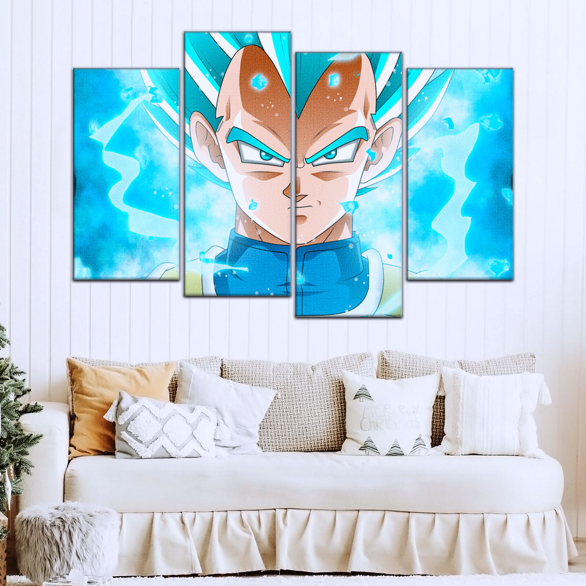 Dragon Ball Super Saiyan Blue Vegeta Canvas Wall Art - 5 Piece Split Panel DBZ Anime Poster - Framed Ready to Hang Living Room Man Cave Decor - DR5118
