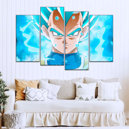 Dragon Ball Super Saiyan Blue Vegeta Canvas Wall Art - 5 Piece Split Panel DBZ Anime Poster - Framed Ready to Hang Living Room Man Cave Decor - DR5118