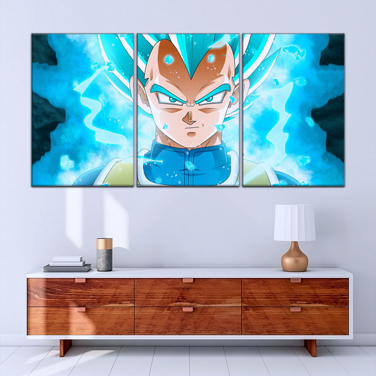 Dragon Ball Super Saiyan Blue Vegeta Canvas Wall Art - 5 Piece Split Panel DBZ Anime Poster - Framed Ready to Hang Living Room Man Cave Decor - DR5118