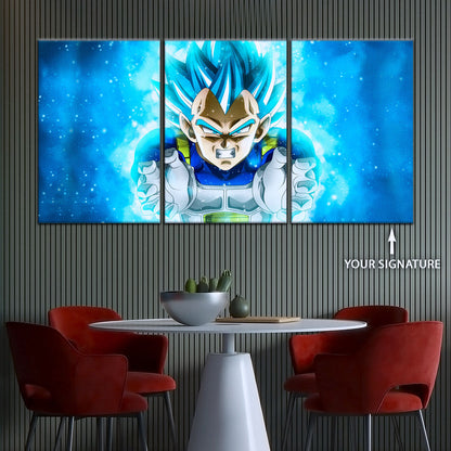 Dragon Ball Super Saiyan Blue Vegeta Canvas Wall Art - 5 Piece Split Panel DBZ Anime Poster - Framed Ready to Hang Living Room Man Cave Decor - DR5119