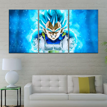Dragon Ball Super Saiyan Blue Vegeta Canvas Wall Art - 5 Piece Split Panel DBZ Anime Poster - Framed Ready to Hang Living Room Man Cave Decor - DR5119