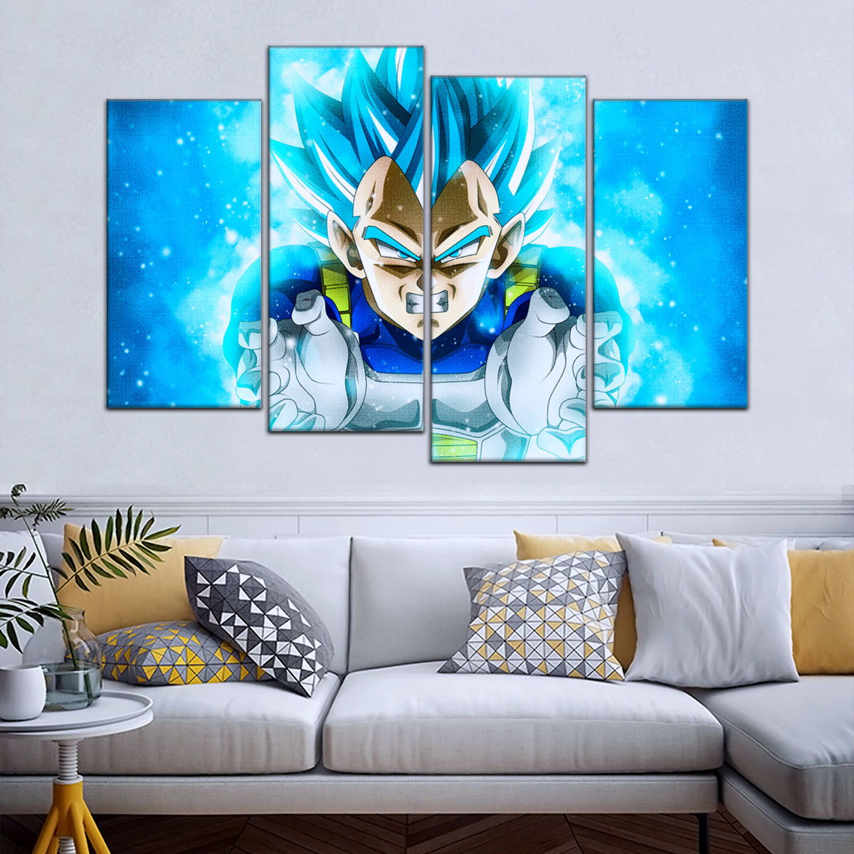 Dragon Ball Super Saiyan Blue Vegeta Canvas Wall Art - 5 Piece Split Panel DBZ Anime Poster - Framed Ready to Hang Living Room Man Cave Decor - DR5119