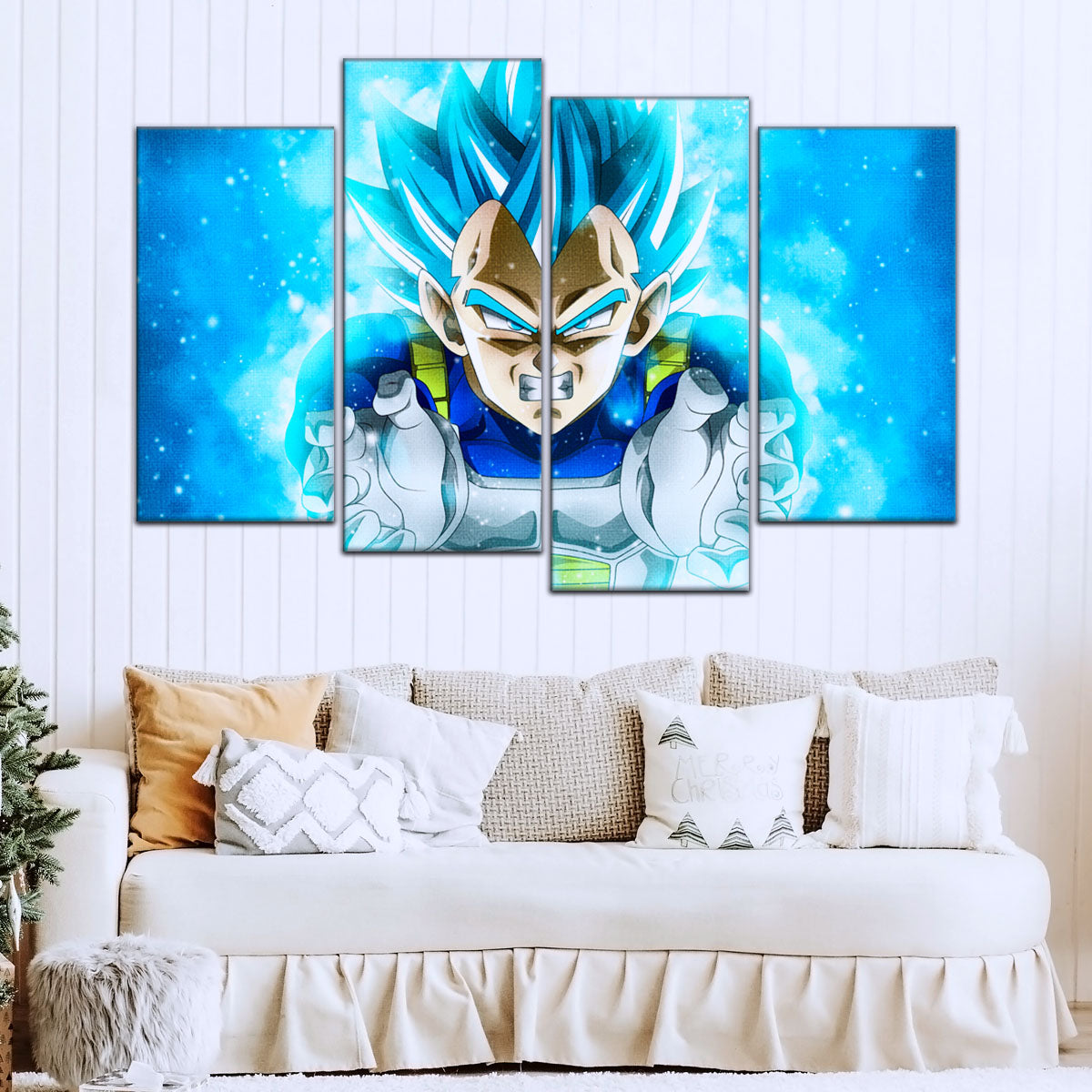 Dragon Ball Super Saiyan Blue Vegeta Canvas Wall Art - 5 Piece Split Panel DBZ Anime Poster - Framed Ready to Hang Living Room Man Cave Decor - DR5119