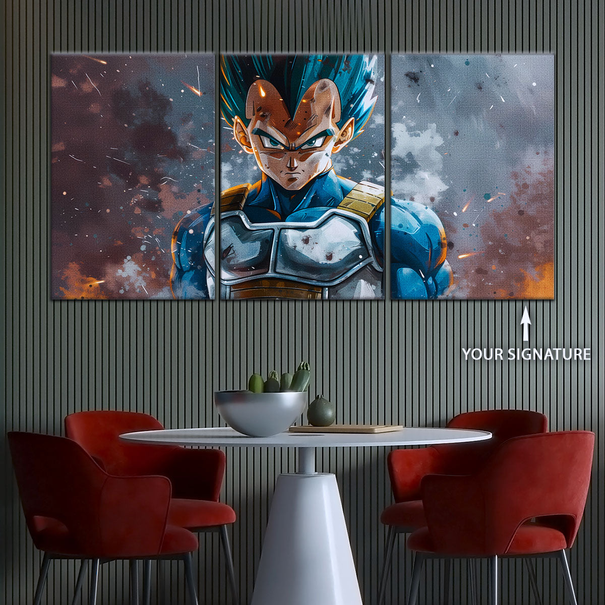 Dragon Ball Super Saiyan Blue Vegeta Canvas Wall Art - 5 Piece Split Panel DBZ Anime Poster - Framed Ready to Hang Living Room Man Cave Decor - DR5120