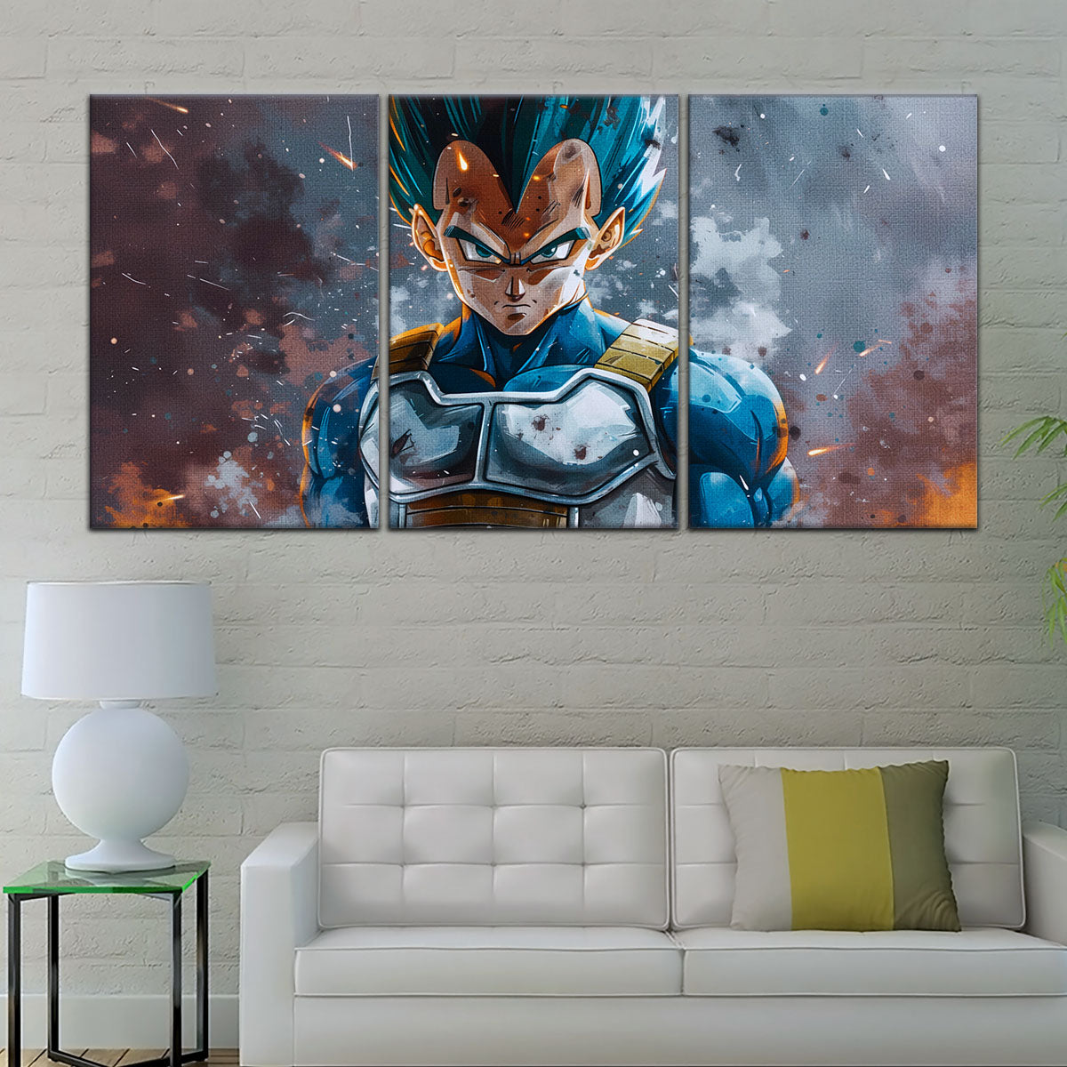 Dragon Ball Super Saiyan Blue Vegeta Canvas Wall Art - 5 Piece Split Panel DBZ Anime Poster - Framed Ready to Hang Living Room Man Cave Decor - DR5120
