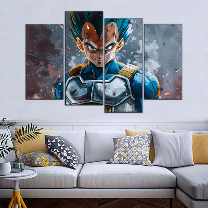 Dragon Ball Super Saiyan Blue Vegeta Canvas Wall Art - 5 Piece Split Panel DBZ Anime Poster - Framed Ready to Hang Living Room Man Cave Decor - DR5120