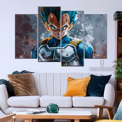 Dragon Ball Super Saiyan Blue Vegeta Canvas Wall Art - 5 Piece Split Panel DBZ Anime Poster - Framed Ready to Hang Living Room Man Cave Decor - DR5120