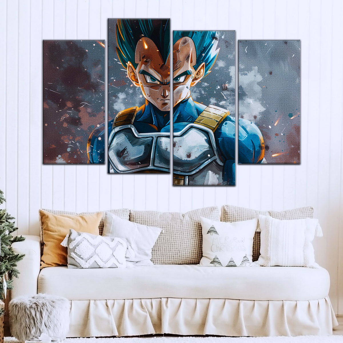 Dragon Ball Super Saiyan Blue Vegeta Canvas Wall Art - 5 Piece Split Panel DBZ Anime Poster - Framed Ready to Hang Living Room Man Cave Decor - DR5120
