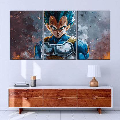 Dragon Ball Super Saiyan Blue Vegeta Canvas Wall Art - 5 Piece Split Panel DBZ Anime Poster - Framed Ready to Hang Living Room Man Cave Decor - DR5120