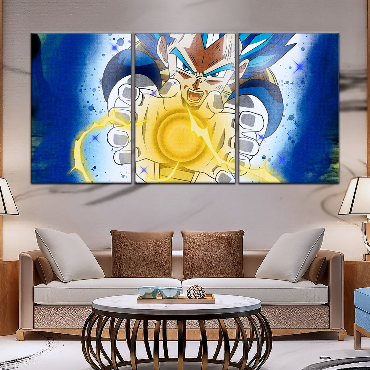 Dragon Ball Super Saiyan Blue Vegeta Canvas Wall Art - 5 Piece Split Panel DBZ Anime Poster - Framed Ready to Hang Living Room Man Cave Decor - DR5121