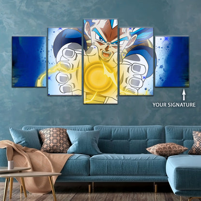 Dragon Ball Super Saiyan Blue Vegeta Canvas Wall Art - 5 Piece Split Panel DBZ Anime Poster - Framed Ready to Hang Living Room Man Cave Decor - DR5121