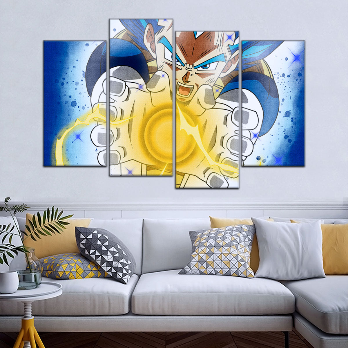 Dragon Ball Super Saiyan Blue Vegeta Canvas Wall Art - 5 Piece Split Panel DBZ Anime Poster - Framed Ready to Hang Living Room Man Cave Decor - DR5121