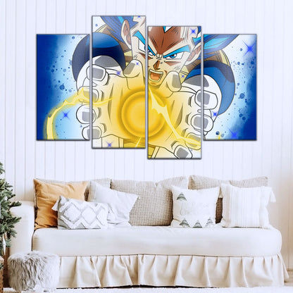 Dragon Ball Super Saiyan Blue Vegeta Canvas Wall Art - 5 Piece Split Panel DBZ Anime Poster - Framed Ready to Hang Living Room Man Cave Decor - DR5121