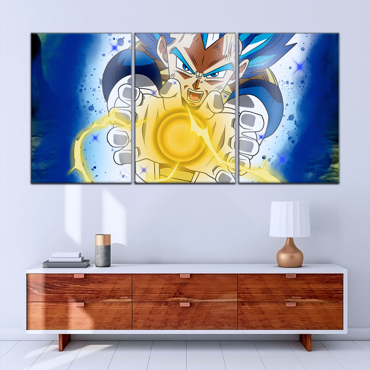 Dragon Ball Super Saiyan Blue Vegeta Canvas Wall Art - 5 Piece Split Panel DBZ Anime Poster - Framed Ready to Hang Living Room Man Cave Decor - DR5121