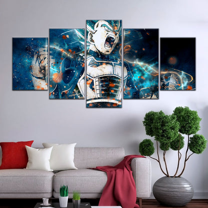 Dragon Ball Super Saiyan Blue Vegeta Canvas Wall Art - 5 Piece Split Panel DBZ Anime Poster - Framed Ready to Hang Living Room Man Cave Decor - DR5123