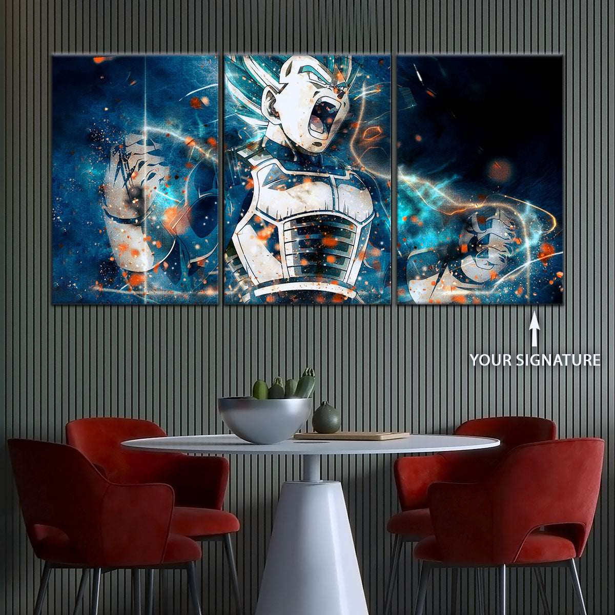 Dragon Ball Super Saiyan Blue Vegeta Canvas Wall Art - 5 Piece Split Panel DBZ Anime Poster - Framed Ready to Hang Living Room Man Cave Decor - DR5123