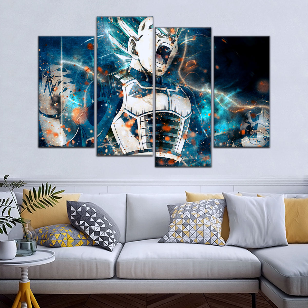 Dragon Ball Super Saiyan Blue Vegeta Canvas Wall Art - 5 Piece Split Panel DBZ Anime Poster - Framed Ready to Hang Living Room Man Cave Decor - DR5123