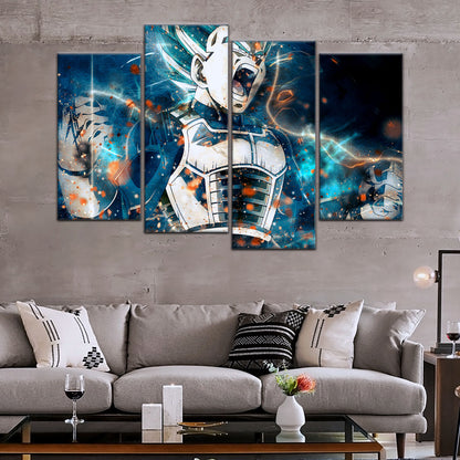 Dragon Ball Super Saiyan Blue Vegeta Canvas Wall Art - 5 Piece Split Panel DBZ Anime Poster - Framed Ready to Hang Living Room Man Cave Decor - DR5123