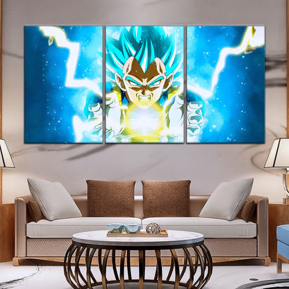Dragon Ball Super Saiyan Blue Vegeta Canvas Wall Art - 5 Piece Split Panel DBZ Anime Poster - Framed Ready to Hang Living Room Man Cave Decor - DR5124