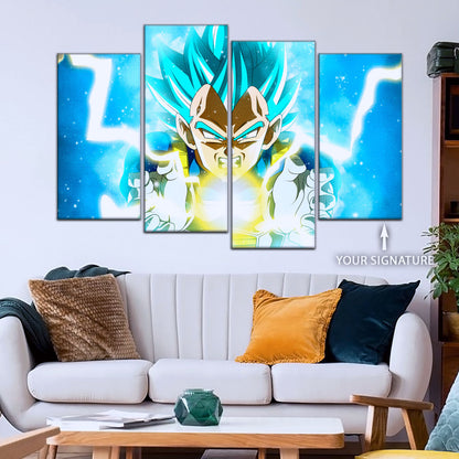 Dragon Ball Super Saiyan Blue Vegeta Canvas Wall Art - 5 Piece Split Panel DBZ Anime Poster - Framed Ready to Hang Living Room Man Cave Decor - DR5124