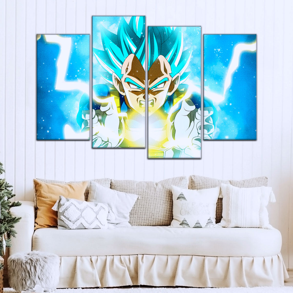 Dragon Ball Super Saiyan Blue Vegeta Canvas Wall Art - 5 Piece Split Panel DBZ Anime Poster - Framed Ready to Hang Living Room Man Cave Decor - DR5124