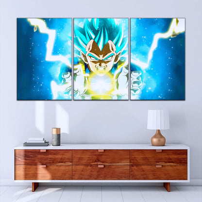 Dragon Ball Super Saiyan Blue Vegeta Canvas Wall Art - 5 Piece Split Panel DBZ Anime Poster - Framed Ready to Hang Living Room Man Cave Decor - DR5124