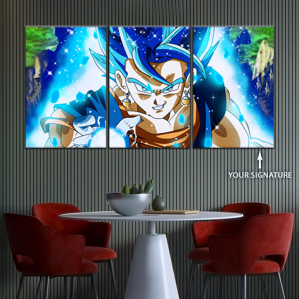 Dragon Ball Super Saiyan Blue Vegito Canvas Wall Art - 5 Piece Split Panel DBZ Anime Poster - Framed Ready to Hang Living Room Man Cave Decor - DR5131