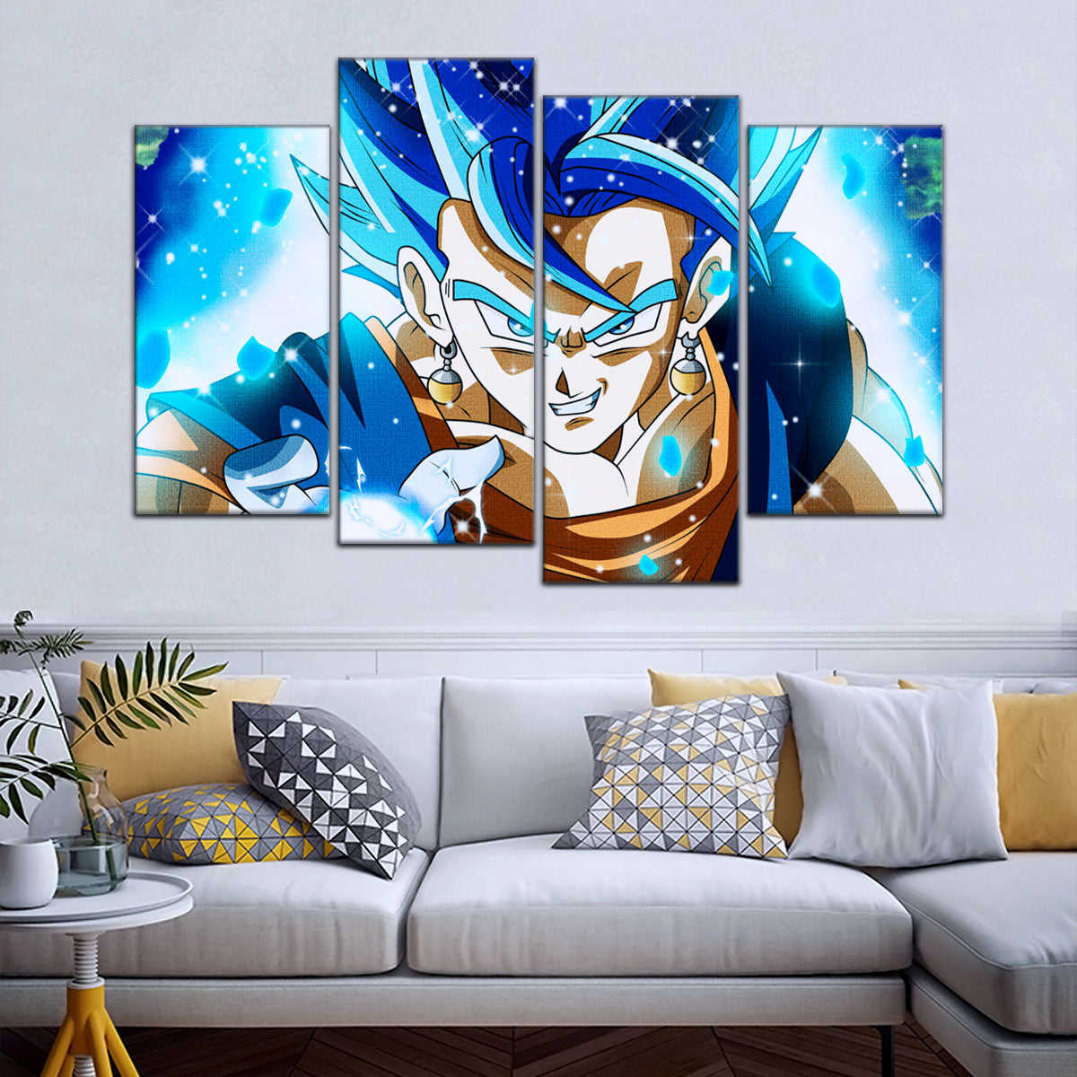 Dragon Ball Super Saiyan Blue Vegito Canvas Wall Art - 5 Piece Split Panel DBZ Anime Poster - Framed Ready to Hang Living Room Man Cave Decor - DR5131
