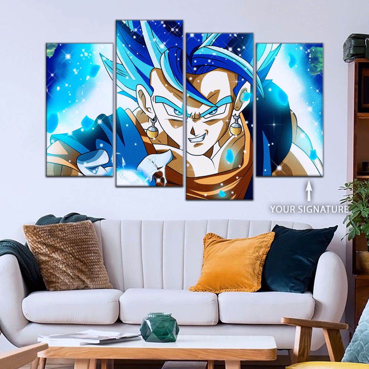 Dragon Ball Super Saiyan Blue Vegito Canvas Wall Art - 5 Piece Split Panel DBZ Anime Poster - Framed Ready to Hang Living Room Man Cave Decor - DR5131