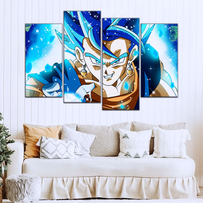 Dragon Ball Super Saiyan Blue Vegito Canvas Wall Art - 5 Piece Split Panel DBZ Anime Poster - Framed Ready to Hang Living Room Man Cave Decor - DR5131
