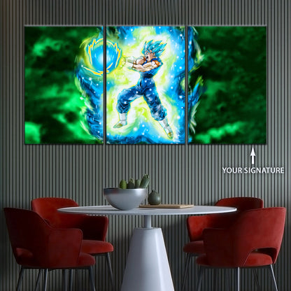 Dragon Ball Super Saiyan Blue Vegito Canvas Wall Art - 5 Piece Split Panel DBZ Anime Poster - Framed Ready to Hang Living Room Man Cave Decor - DR5132