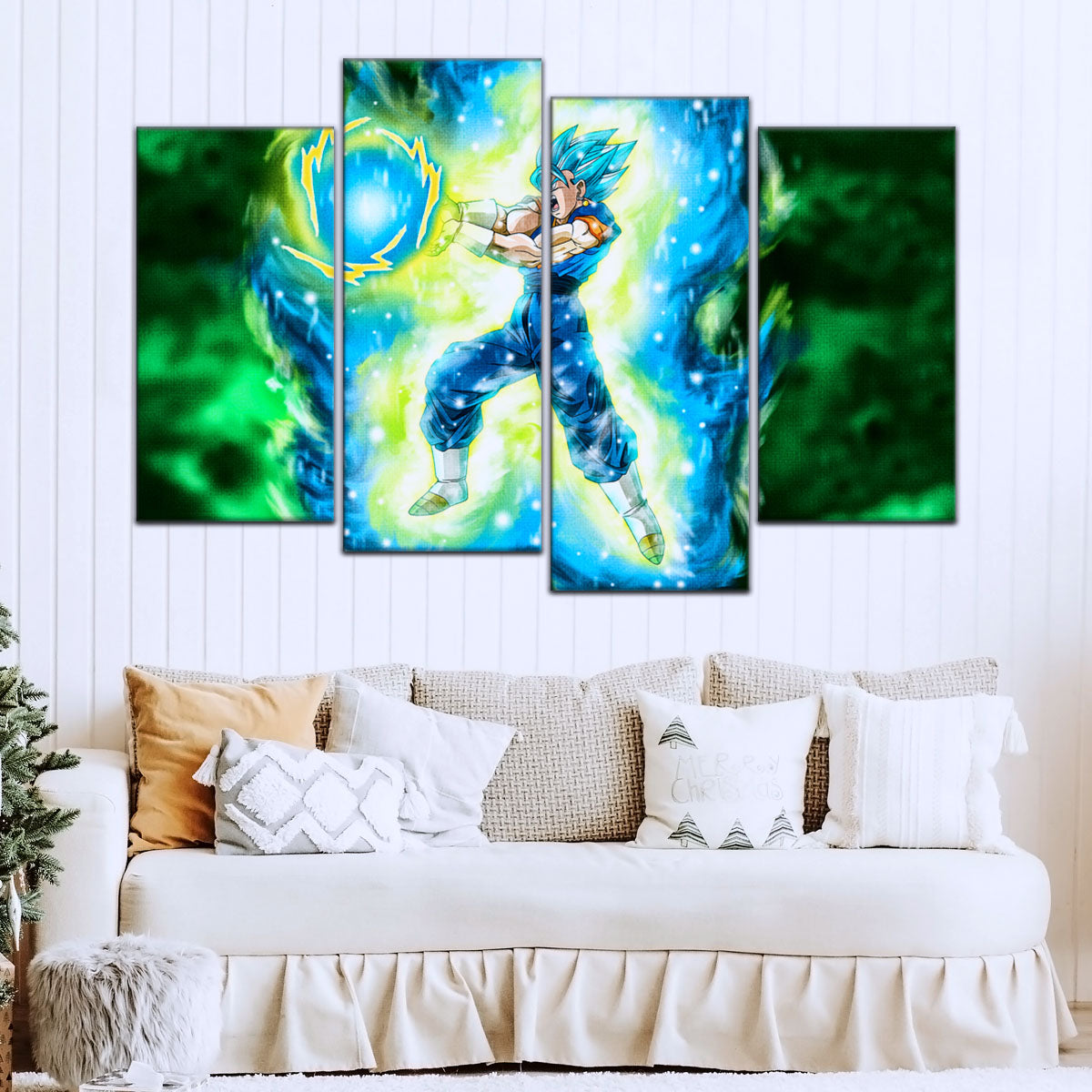 Dragon Ball Super Saiyan Blue Vegito Canvas Wall Art - 5 Piece Split Panel DBZ Anime Poster - Framed Ready to Hang Living Room Man Cave Decor - DR5132