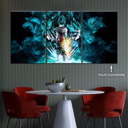 Dragon Ball Super Saiyan Blue Vegito Goku Vegeta Canvas Wall Art - 5 Piece Split Panel Framed - Ready to Hang Living Room Man Cave Decor - DR5061