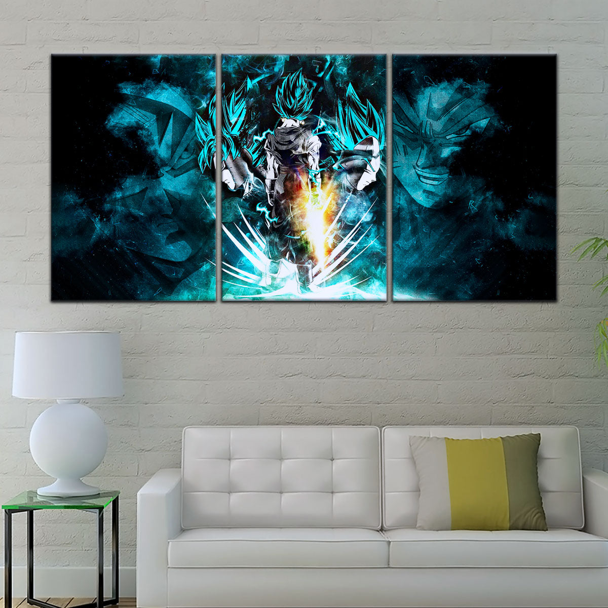 Dragon Ball Super Saiyan Blue Vegito Goku Vegeta Canvas Wall Art - 5 Piece Split Panel Framed - Ready to Hang Living Room Man Cave Decor - DR5061