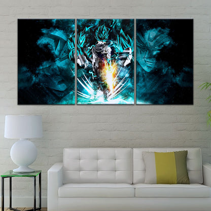 Dragon Ball Super Saiyan Blue Vegito Goku Vegeta Canvas Wall Art - 5 Piece Split Panel Framed - Ready to Hang Living Room Man Cave Decor - DR5061