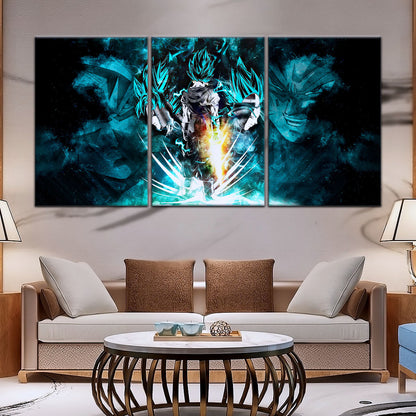 Dragon Ball Super Saiyan Blue Vegito Goku Vegeta Canvas Wall Art - 5 Piece Split Panel Framed - Ready to Hang Living Room Man Cave Decor - DR5061