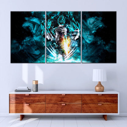 Dragon Ball Super Saiyan Blue Vegito Goku Vegeta Canvas Wall Art - 5 Piece Split Panel Framed - Ready to Hang Living Room Man Cave Decor - DR5061
